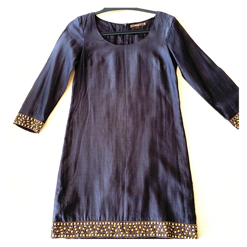 Black short Silk Dress with rustic gold embroidery